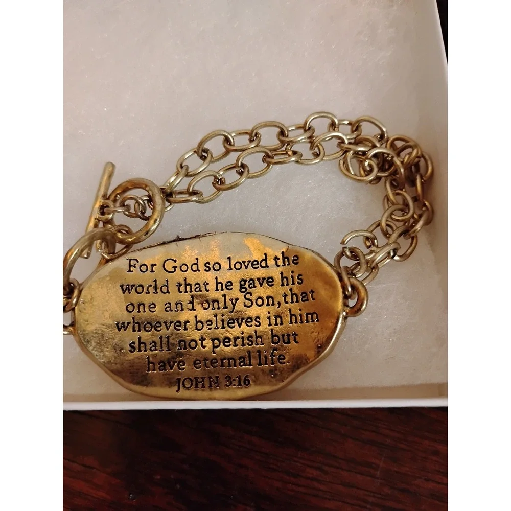 John 3:16 Bible Verse Religious‎ Cross Toggle Bracelet Gold Silver Tone 7 Inch